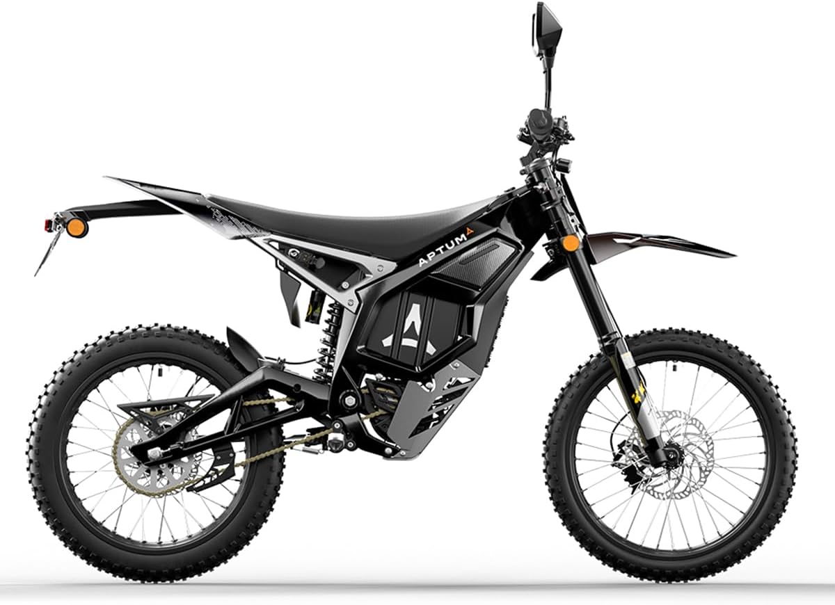 Moto tout-terrain électrique Aptum AP-8F pour adultes, équipée d'une batterie au lithium de 72 V 40 Ah, vitesse maximale de 85 km/h, pneus de 19"/18" Noir