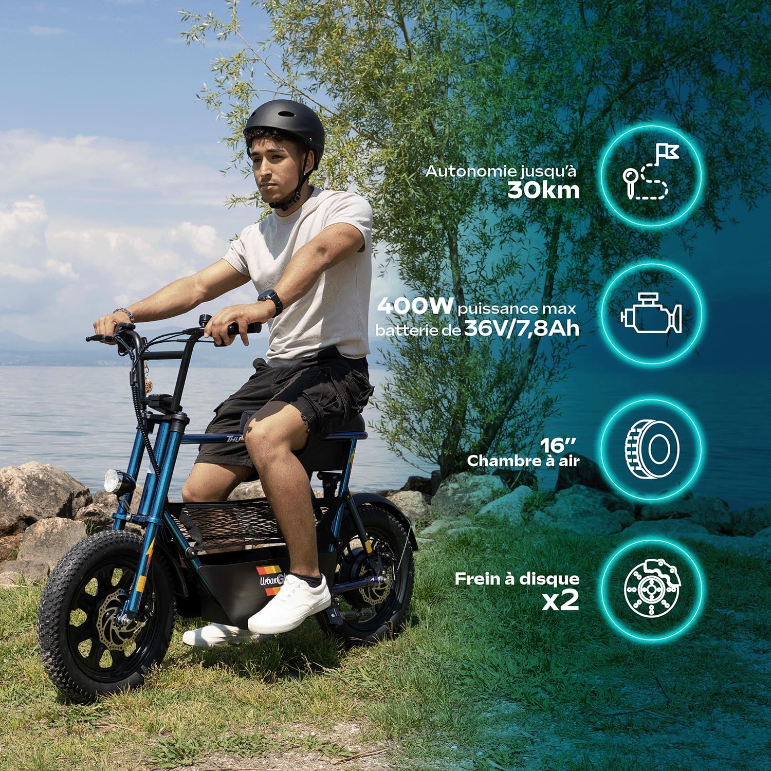 UrbanGlide Draisienne électrique Thunder 160 – 25 km/h, 30 km d'autonomie, Freins à Disque, 16''