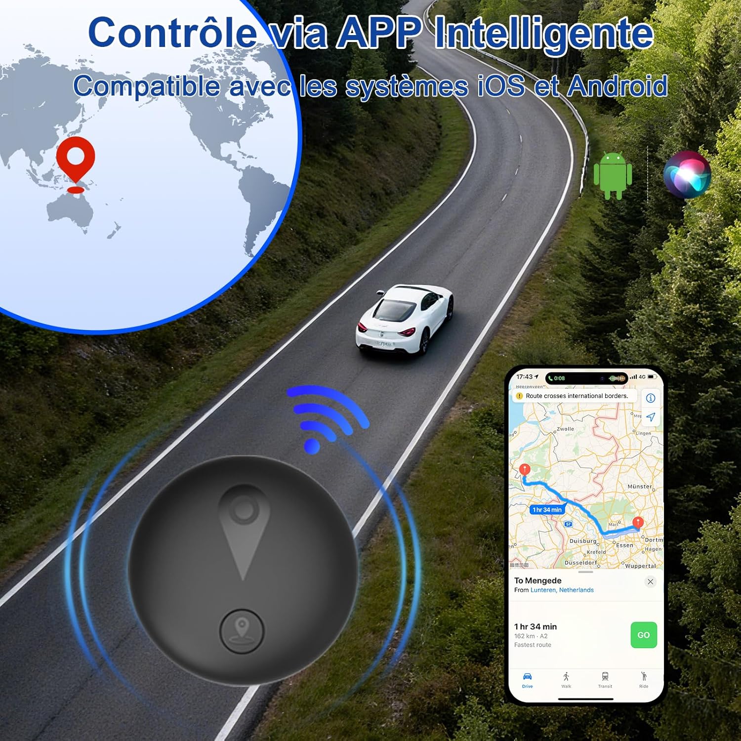 Traceur GPS Voiture, Tracker GPS Voiture Magnétique, Traceur Enfant Caché, Traceur sans Abonnement, APP Find Tag, Compatible avec iOS et Android, Adapté aux Véhicules, Animaux et Bagages - Noir