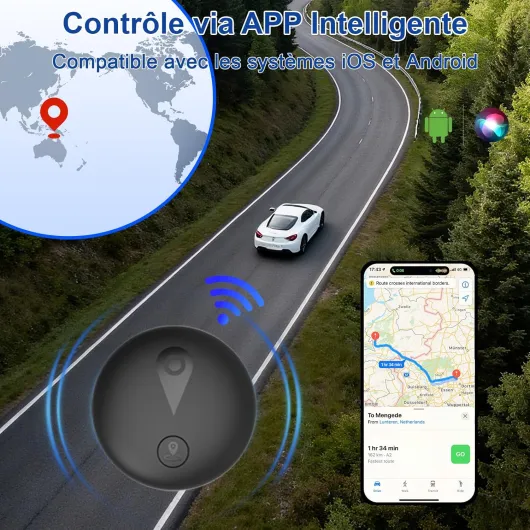 Traceur GPS Voiture, Tracker GPS Voiture Magnétique, Traceur Enfant Caché, Traceur sans Abonnement, APP Find Tag, Compatible avec iOS et Android, Adapté aux Véhicules, Animaux et Bagages - Noir