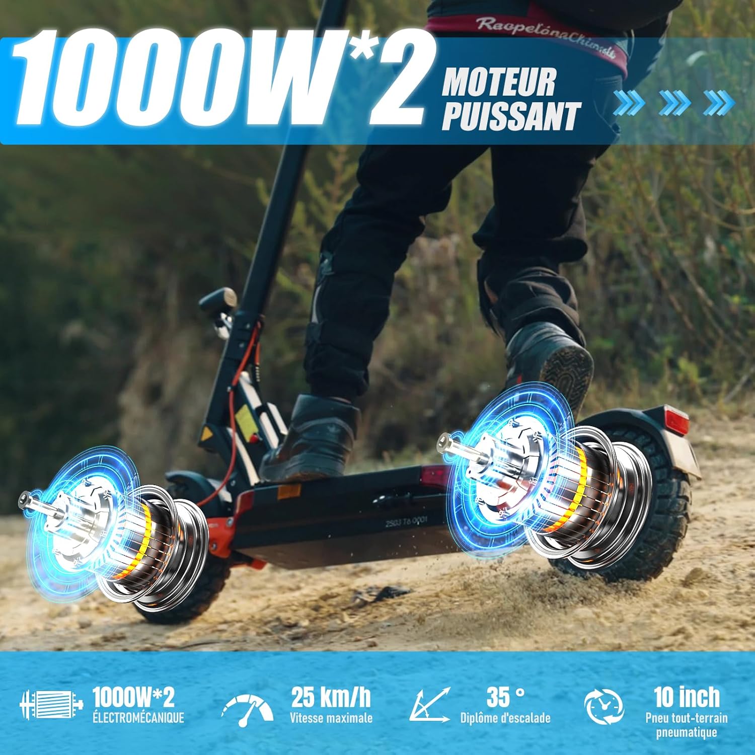Trottinette Electrique Adulte S/T Serie Autonomie 50-90KM Batterie 48/60V 13/18/26Ah Moteur 600W/600W*2/1000W*2 Trotinette Electrique Puissante Tout Terrain Ultra Legere Double Suspension T10-2000W(officiel）