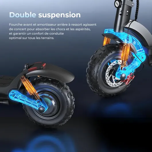 Isinwheel GT2 Trottinette Électrique Tout Terrain Adulte 1200W,Autonomie 60 km,Batterie 48V 15Ah,Pneus 11 Pouces Off-Road,Double Suspension,Double Frein,Application,Sac de Rangement,Charge 150 kg