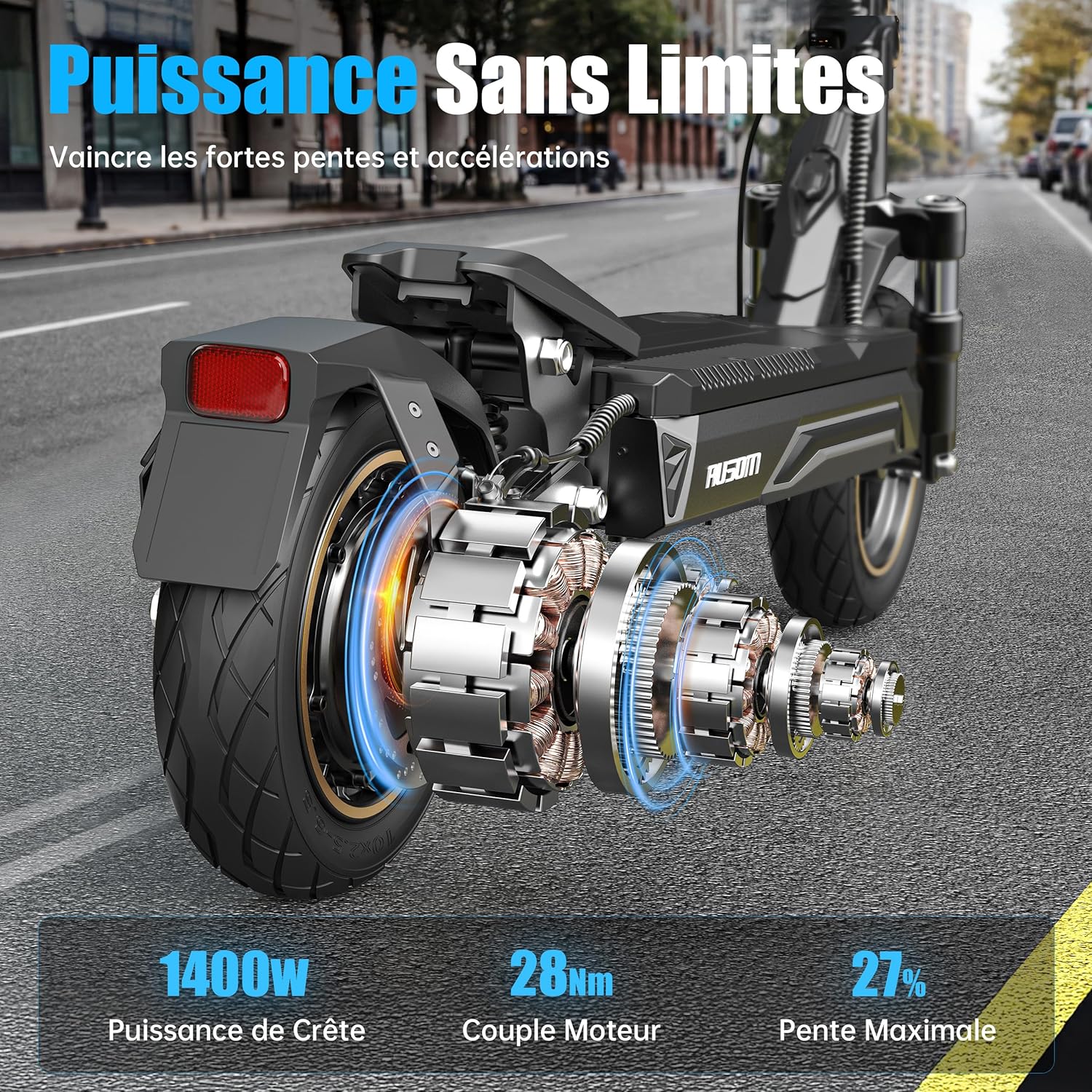 Ausom K20 Pro Trottinette Électrique Adulte, 90KM Autonomie, Pliable avec Suspension ShocFree, 10" Pneus trorinette électrique Puissant, 48V Batterie Grande Capacité, Suspension Avant et Arrière K20 PRO-Moteur Unique-NOIR