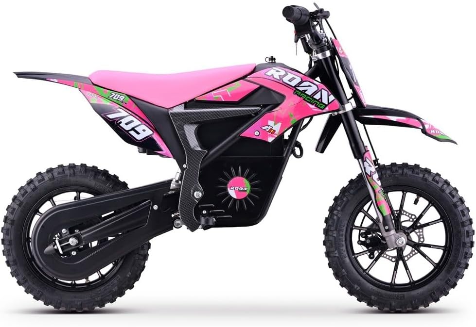 Mini moto électrique pour enfant 10 pouces, rose, limiteur de vitesse, enfants de 6 à 14 ans
