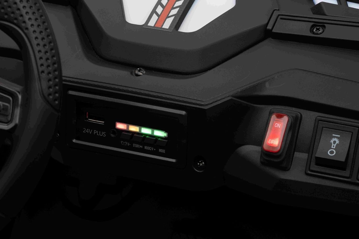 4x4 Voiture électrique Enfants 24V – 2 Places T-Rex Ride, Blanc, 4×45W Moteurs, Batterie Lithium, télécommande parentale 2,4 GHz, LED, MP3 USB/AUX – Véhicule Tout-Terrain 3 à 8 Ans