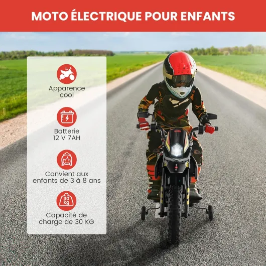 COSTWAY Aprilia Moto Électrique pour Enfants 3-8 Ans avec Musique & Lumière, Voiture Électrique Enfants avec 2 Roues d'Entraînement, Vitesse 5,5-6 km/h, Charge 30KG, 106,5 x 56 x 80CM… 106,5 x 56 x 80CM Noir