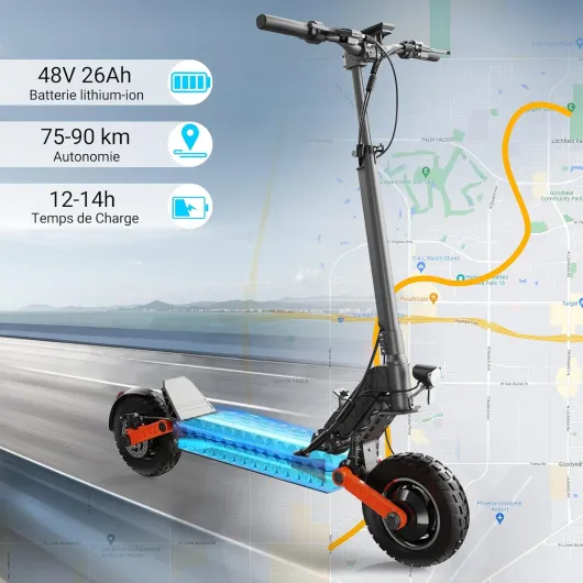 Trottinette Electrique Adulte S/T Serie Autonomie 50-90KM Batterie 48/60V 13/18/26Ah Moteur 600W/600W*2/1000W*2 Trotinette Electrique Puissante Tout Terrain Ultra Legere Double Suspension S8S-1200W 48V 26Ah(75-90KM)