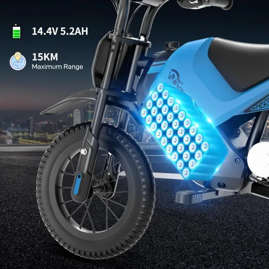 EV05M Moto Electrique pour Enfants, 150W Moto Electrique, Mode de Vitesse 8/16km/h et 10km de Distance, 12 Pouces Motocross pour Enfants 3-12 Ans 05m Bleu