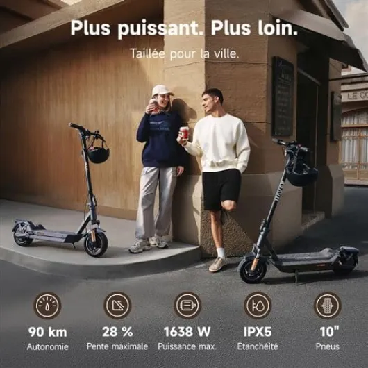 GT5 et GT3 Série Trottinette Electrique Adulte 50-90KM, Moteur 700-1638W, Triple Freinage & TCS, Antivol Intégré, Connectivité Bluetooth, Pneus 10" Tubeless, Sécurité 360°, App Intelligent 90KM-GT5 Max