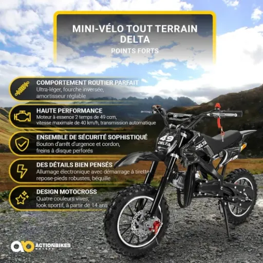 Test Actionbikes Motors Mini Delta 49 cc : la petite dirt pour enfant qui fait le job (avec quelques défauts)