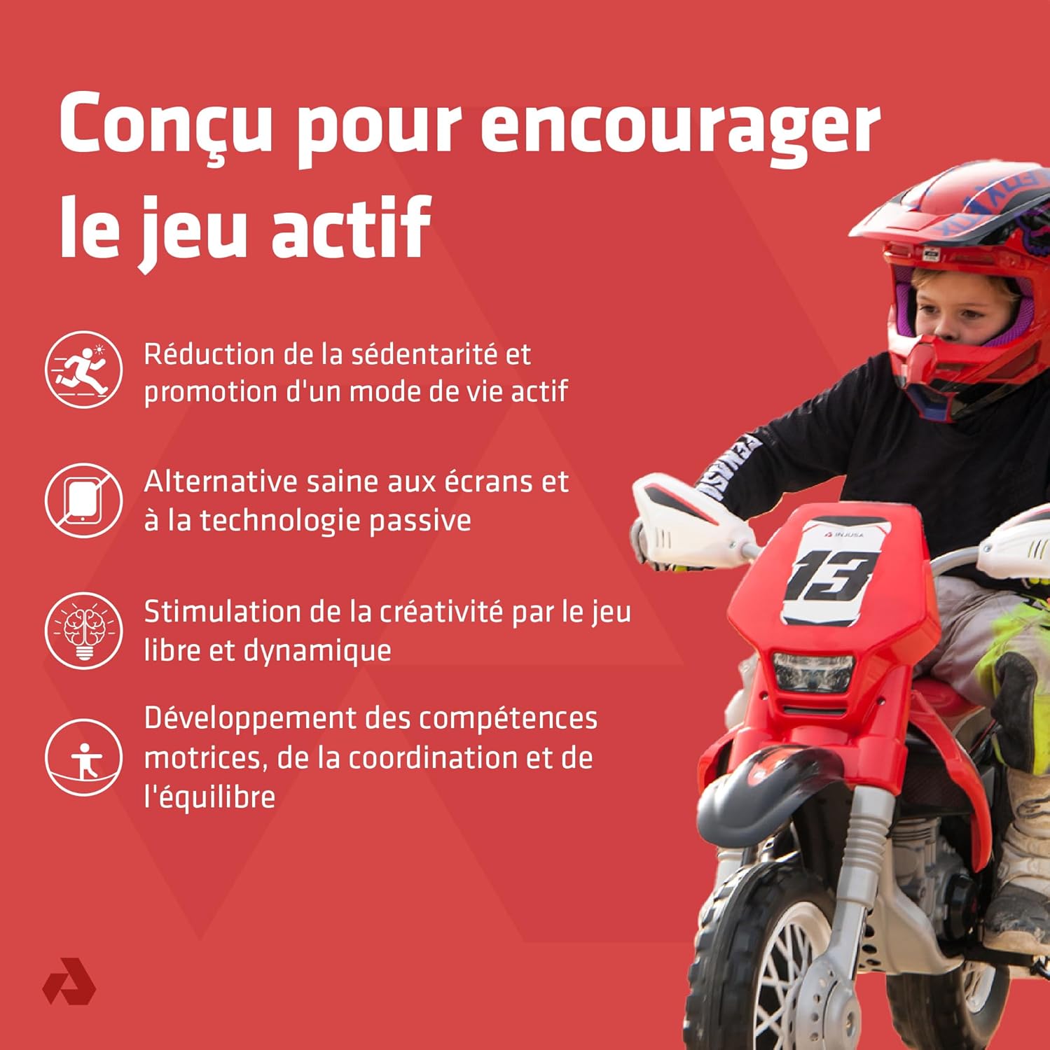 Moto Électrique Enfant 12V Thunder Max VX – Moto Cross pour Enfants 3 à 6 Ans, 6 km/h, Accélérateur au Poignet, Frein Électrique, Roues Stabilisatrices, Rouge