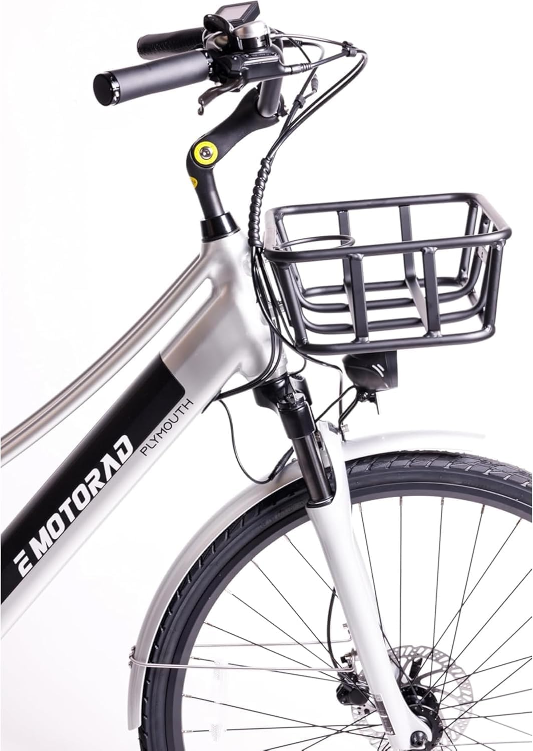 EMotorad Plymouth - Vélo Électrique Urbain pour Adultes - Pneus CST 700x40C - Moteur 36V 250W - Batterie Amovible 420 Wh - Cadre Bas en Aluminium - 5 Niveaux d’Assistance Argent