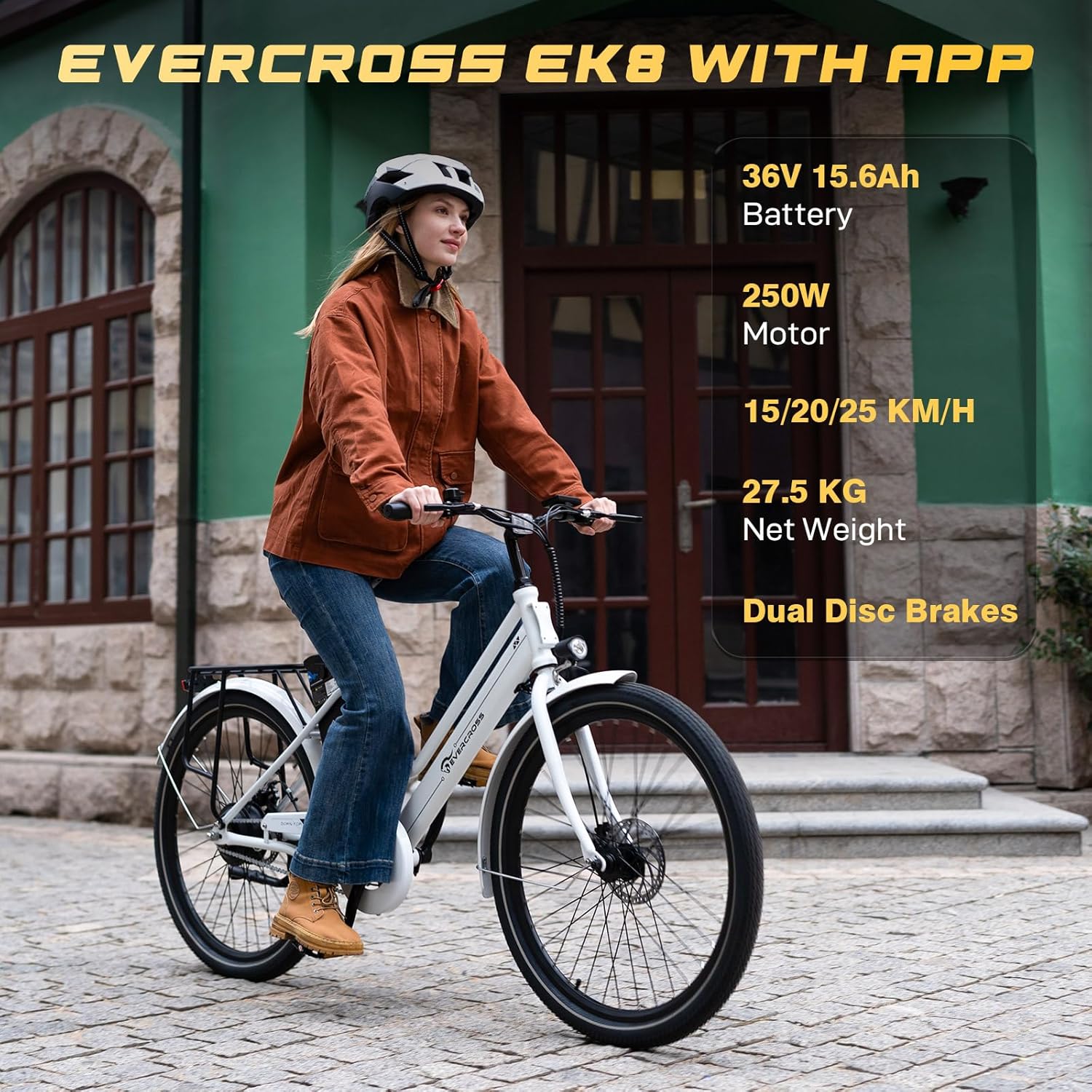 EK8 Velo Electrique Adultes, Vélo Electrique de 26'' avec Assistance au Pédalage - Moteur 250W, Batterie 36V 15,6Ah, 15/20/25 KM/H, Charge Max de 120kg, VTT Electrique pour Femmes et Hommes Blanc Standard